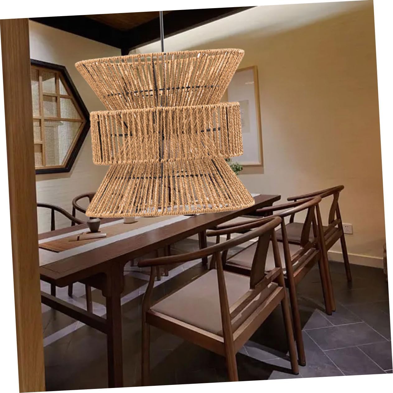 Vintage Hemp Rope Lampshade for Pendant and Wall Lamps Retro Woven Chandelier Replacement Shade Industrial Style Ceiling Light Fixture for Bedroom Dining Room Restaurant Decor