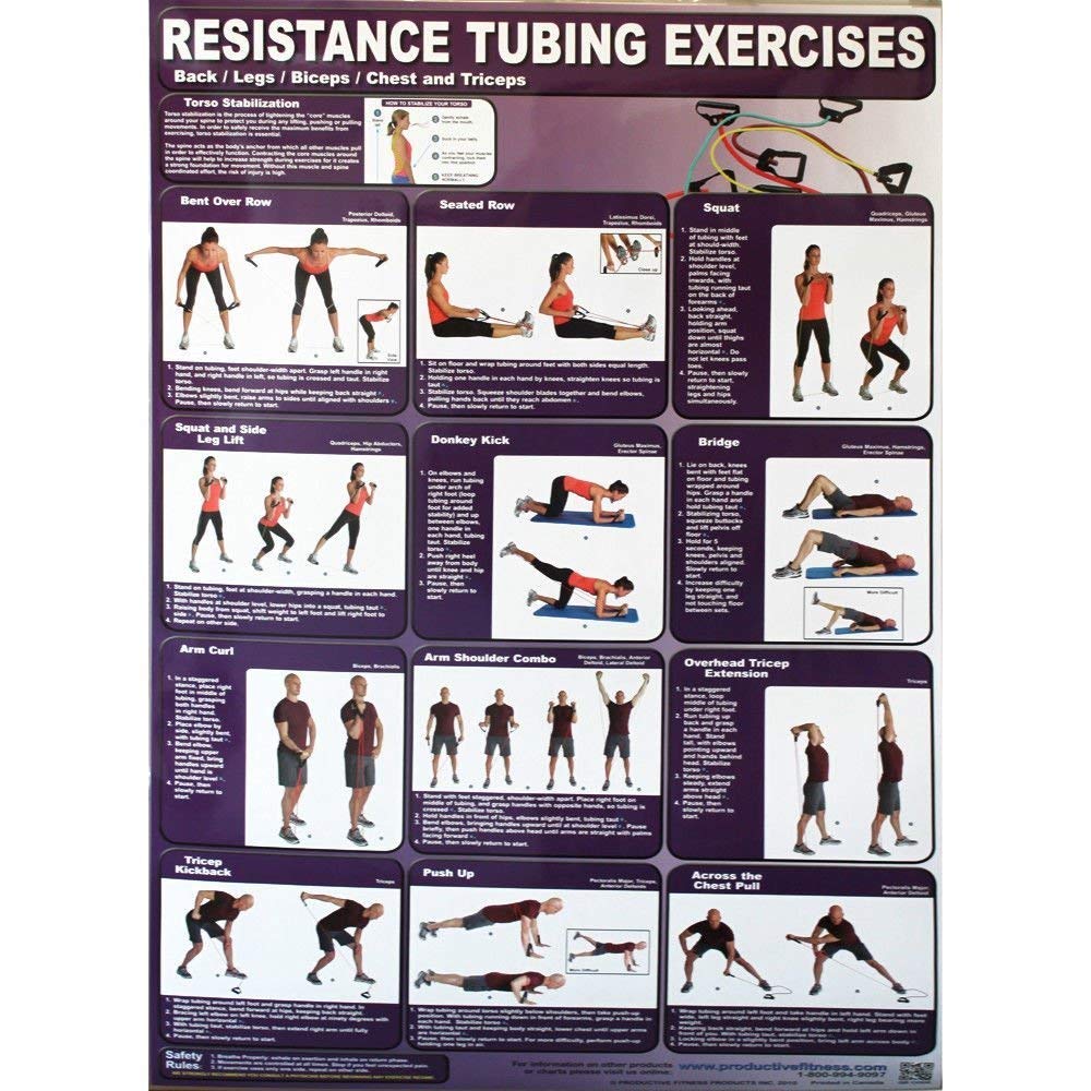 Productive Fitness Posters Resistance Tubing Training Exercises for Home Use