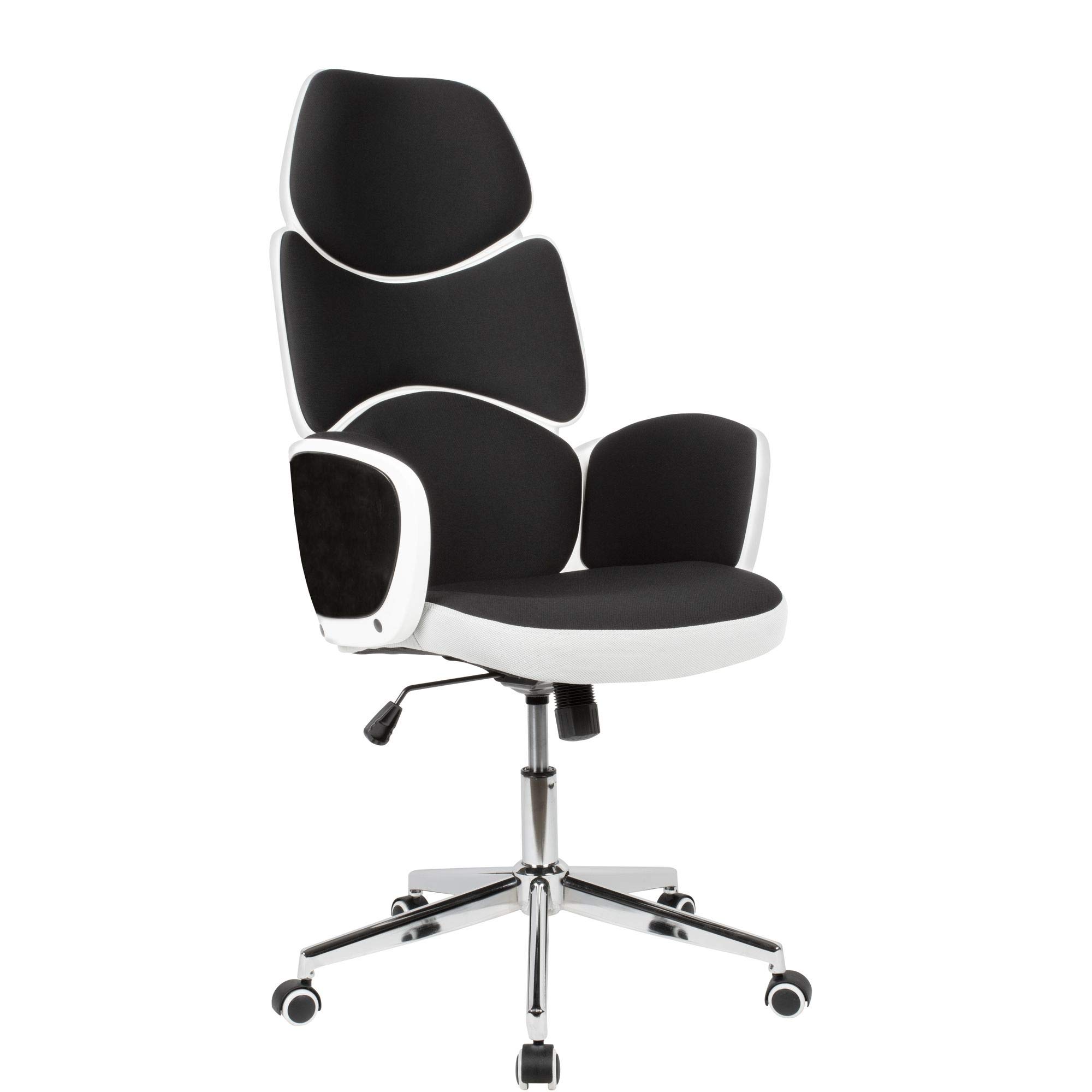 FineBuy Office chair Black Fabric Executive Chair with Headrest and Armrests | Design Swivel Chair Ergonomic with Back Support 120 kg | Desk Chair Computer Chair High Back