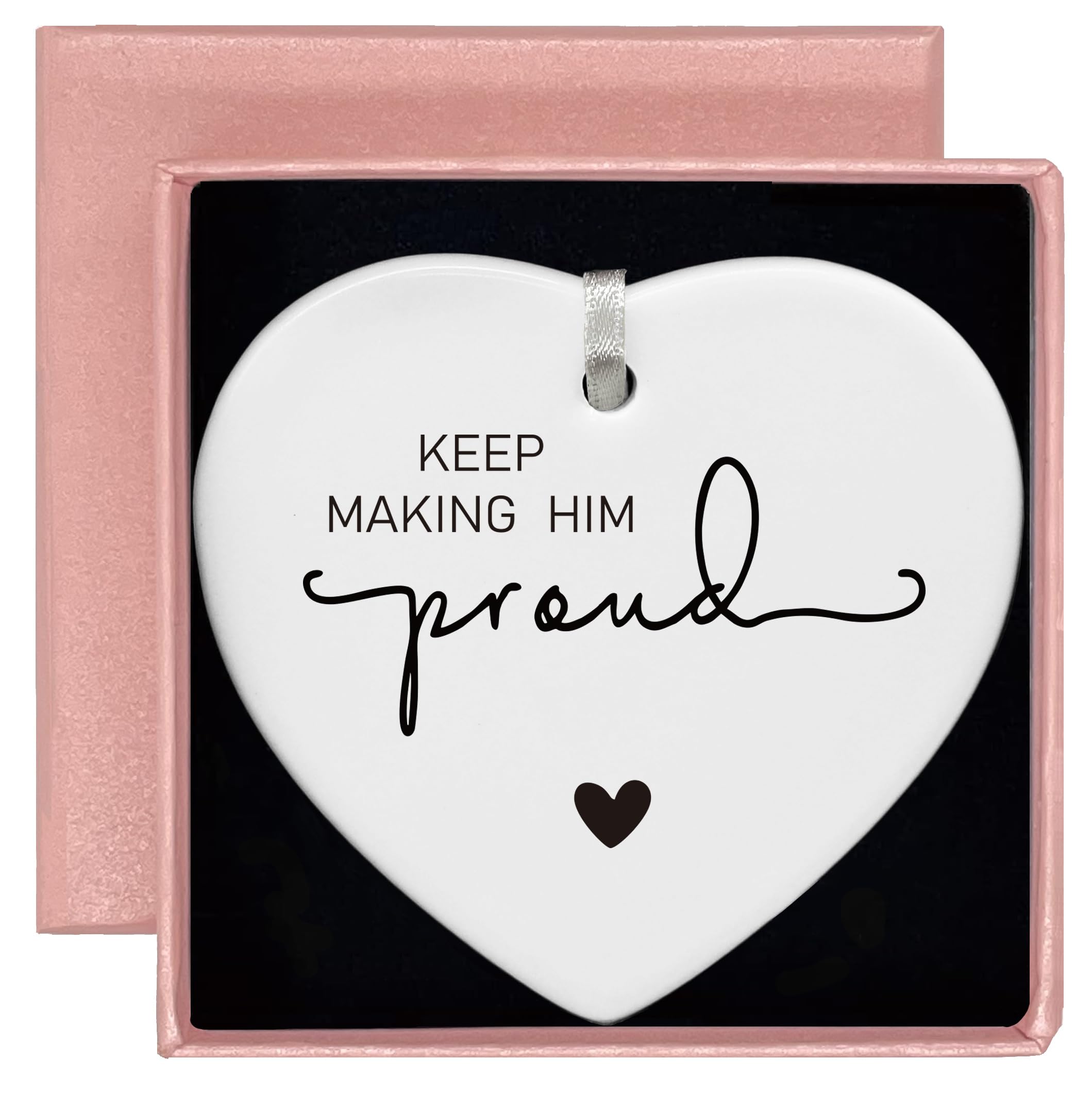 Heart Shaped White Ceramic Ornament-Keep Making Him Proud-Bereavement Sympathy Gift for Loss of Dad Grandpa Memorial Remembrance Keepsake Anniversary of Passing Thinking of You Ceramic Ornament