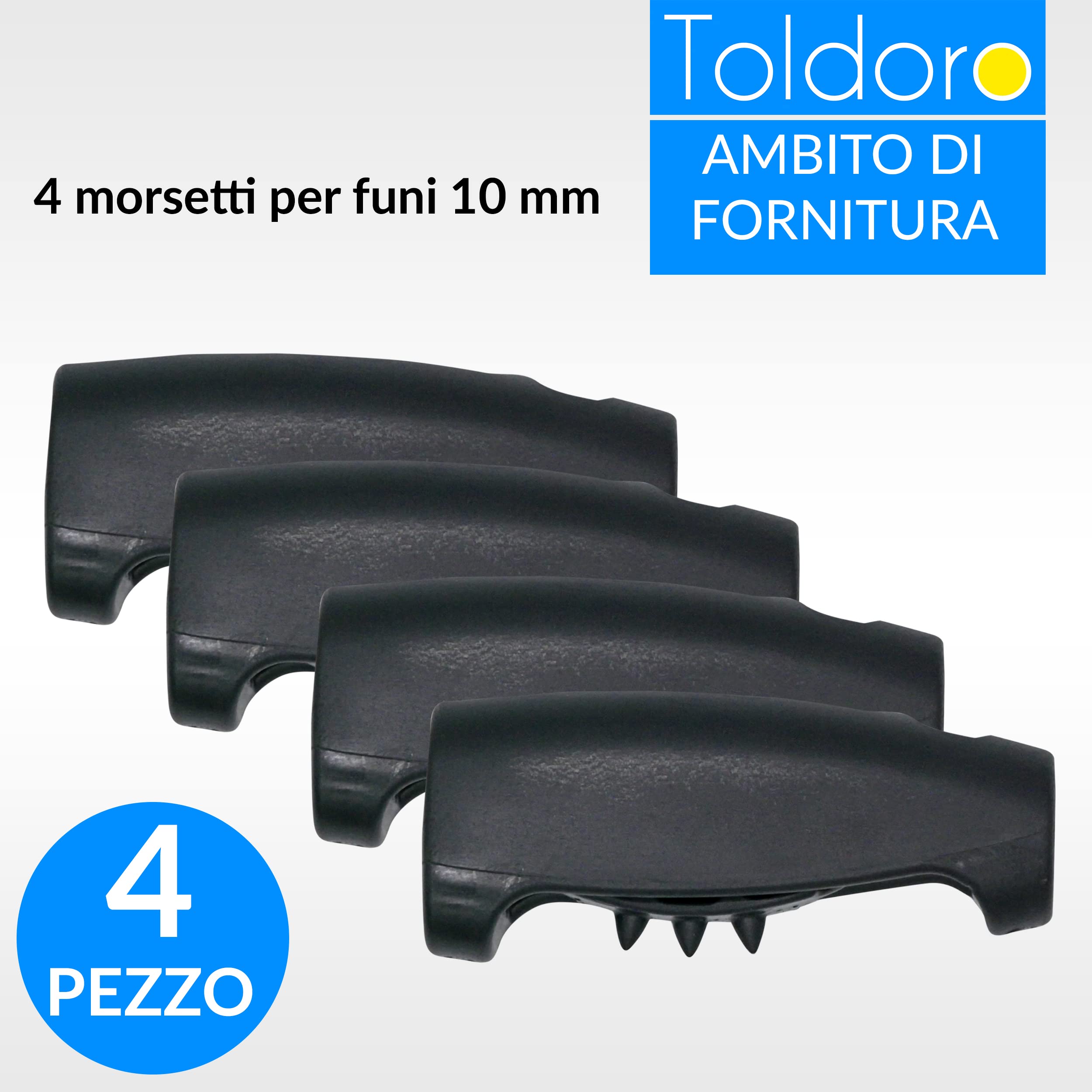 Toldoro Super Sharky, 4 morsetti per funi da 10mm di diametro, bloccante ad alta resistenza per corda, blocca corde, morsetto per fissare il cordame di barca a vela e tendoni
