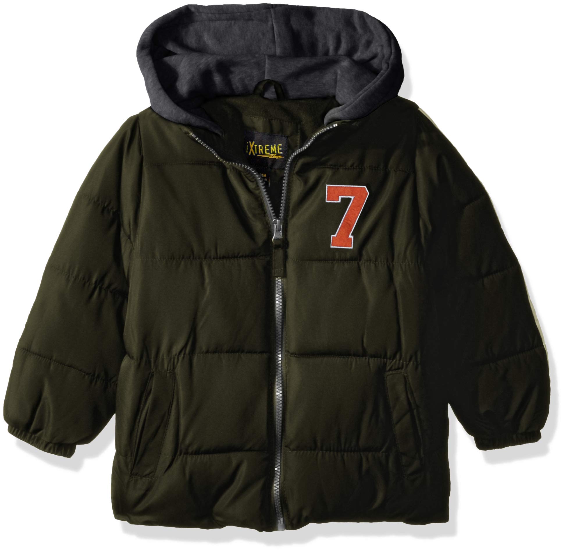 iXtreme Baby Boys Puffer Jacket with Fleece Hood, Olive, 24M