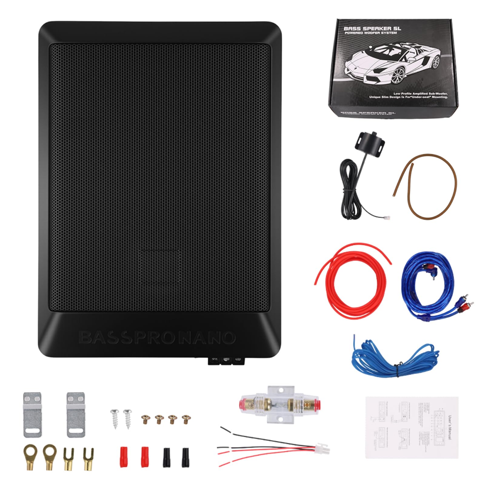 Caisson de Basse pour Voiture, Subwoofer Alimenté sous Le siège Ultra, Puissance Maximale de 1000W, Amplificateur Audio Intégré, Son Surround Stéréo, Subwoofer Compact de 10 Pouces, Noir