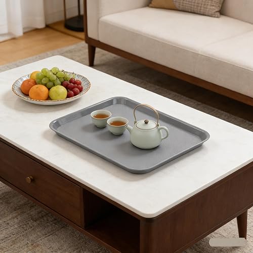 Miniatura 4 de Paquete de 6 bandejas redondas blancas para servir, bandeja de plástico para cafetería, color blanco