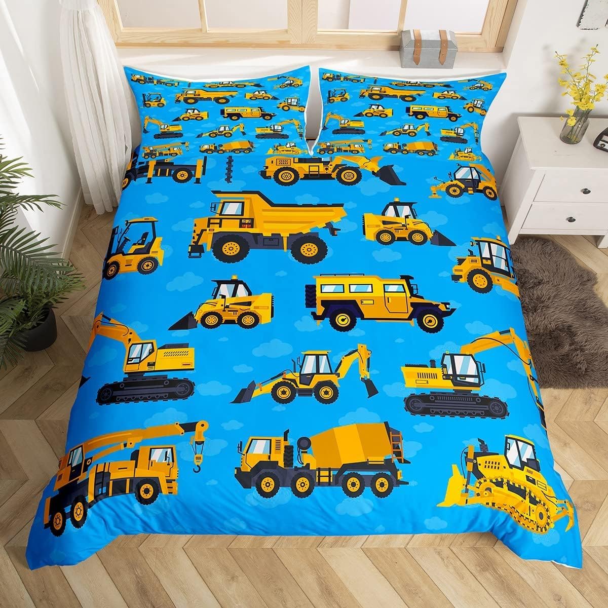 Zestaw pościeli w rozmiarze king size, niebieska koparka, poszewka na kołdrę z zamkiem błyskawicznym, zestaw pościeli dla dzieci, miękka, hipoalergiczna poszewka na kołdrę z mikrofibry 230 x