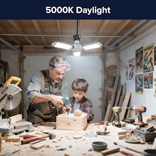 Miniatura 7 de SANSI 3-Panel Deformable LED Garage Light, 300W Equivalent 30W, Garage Lights Ceiling Led,E26 Screw in Adjustable Shop Light with 5000K Daylight