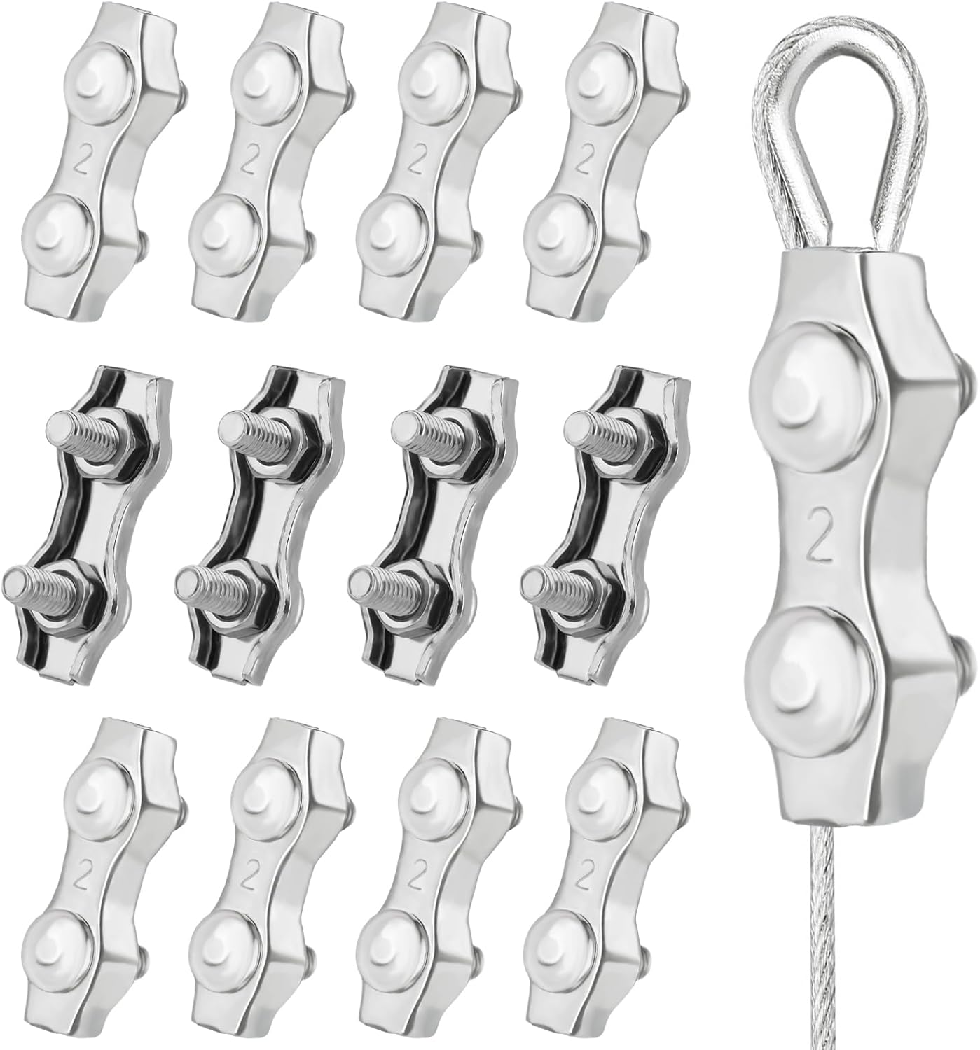 Giantree 12Pcs M2 Wire Rope Clamp, Stainless Steel Duplex Clamp 2mm ...
