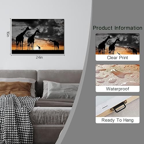 Miniatura 6 de Lienzo decorativo para pared, diseño de jirafas, diseño de paisaje de atardecer dorado de África, impresiones de animales en blanco y negro,