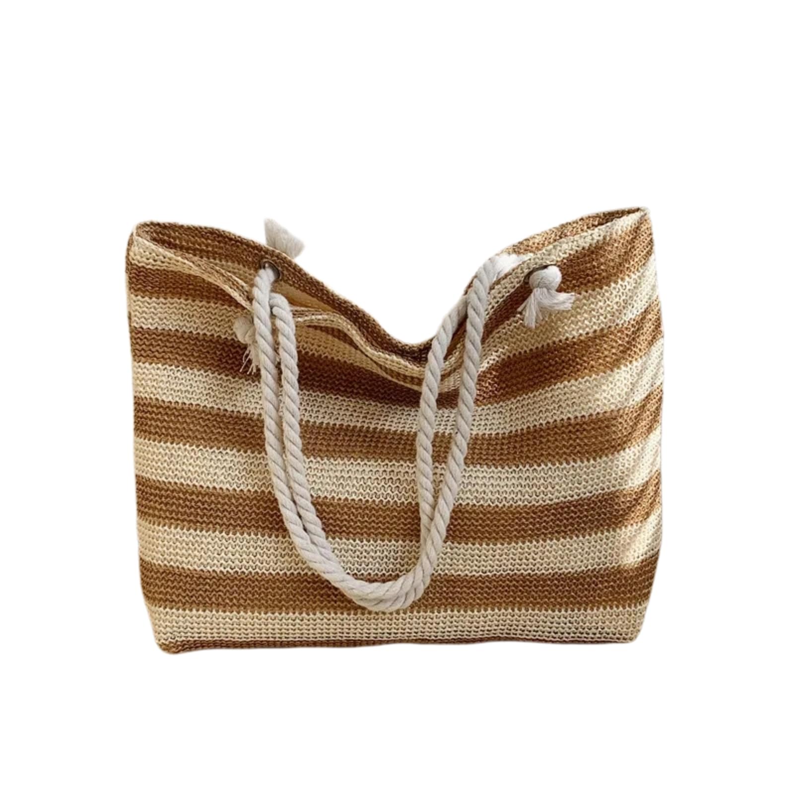 Borsa Spalla Paglia di Trasporto Tessuta con Maniglie Corda Annodate per Il Mare E I Viaggi Tempo Libero Giornalieri-black-40x 10x32cm