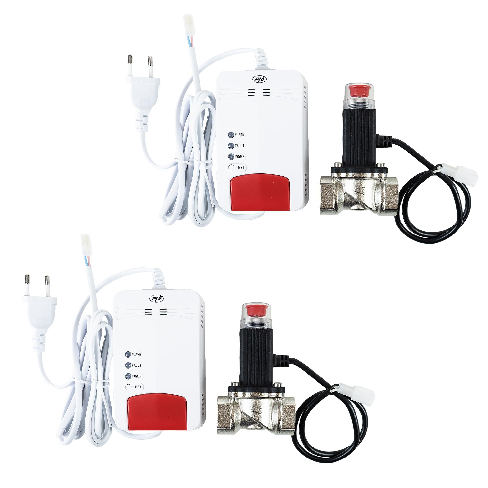 Kit PNI Safe House Dual Gas 250 con 2 sensores y 2 electroválvulas 3/4 de Pulgada, 85dB, Blanco