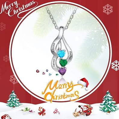 Love Jewelry Personalized Birthstone Necklace for Women,Custom Heart Mothers Name Necklace Birthday Gifts for Mom Wife Grandma