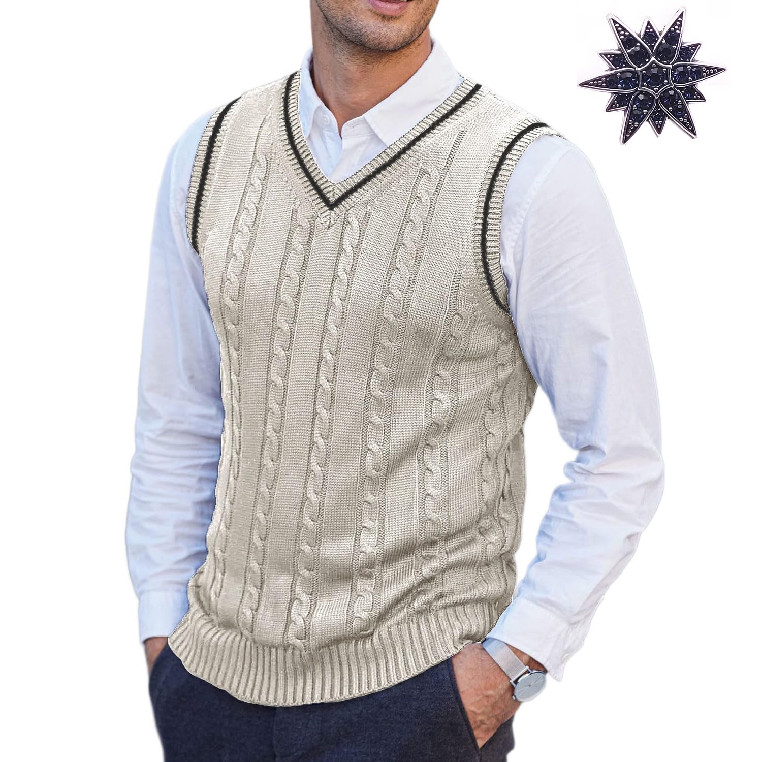 Maglione da Uomo Inverno Gilet a Maglia V-Collo Casual Pullover