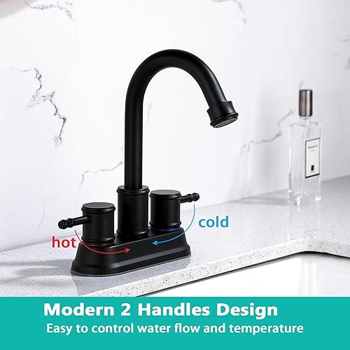 Miniatura 4 de BARROCK Grifo central de baño de 4 pulgadas y 2 asas, acero inoxidable sin plomo, moderno, giratorio de 360, grifo mezclador de 2 a 3 agujeros,