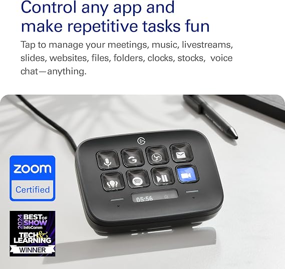 Elgato Stream Deck Neo Black, 8 Customizable Keys | Two info touch points, Automates repetitive tasks, Compatible with Zoom, Teams, Spotify, Twitch, Zero-plastic packaging