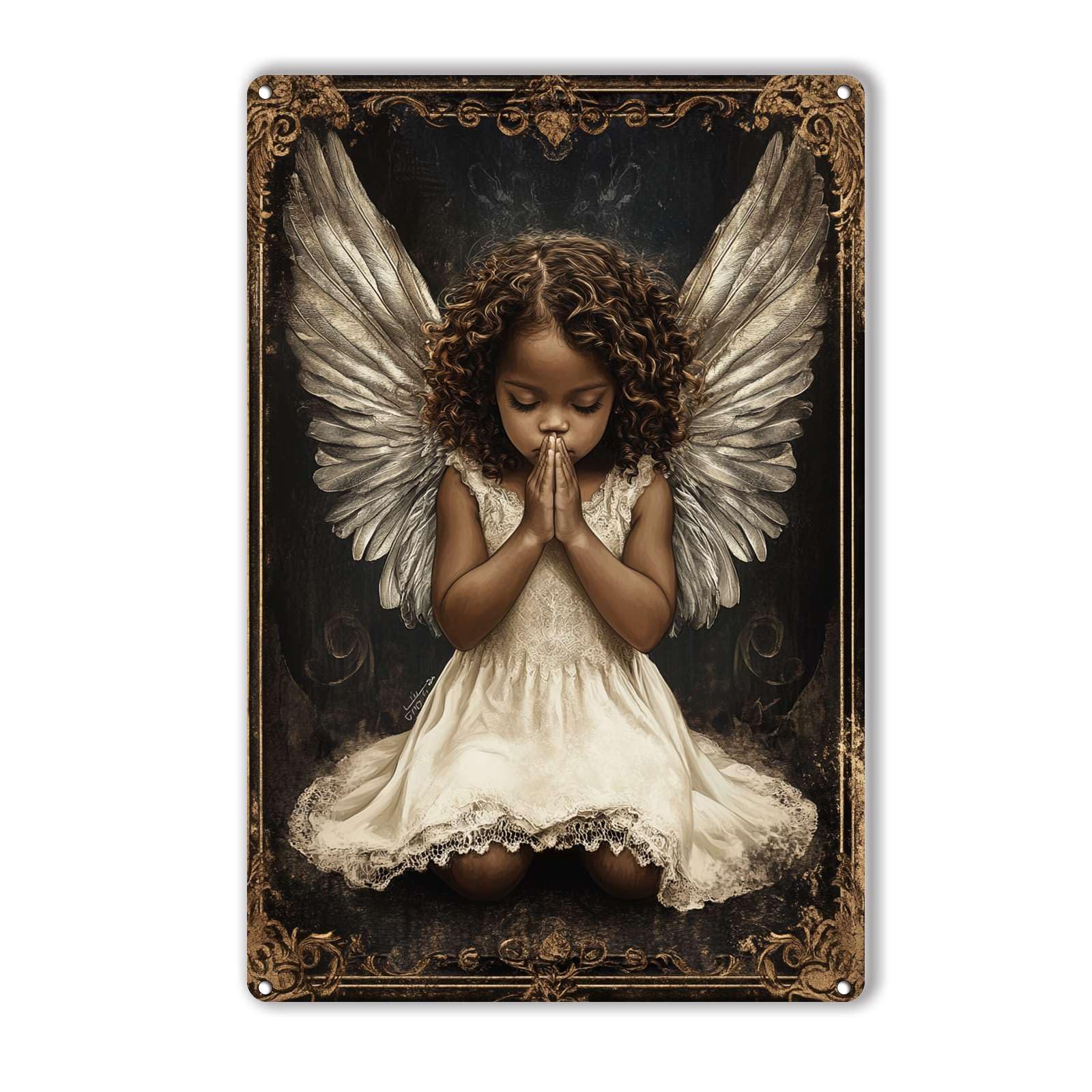 An Angelic Black Child Tin Sign Vintage Metal Sign Wall Decor for Farmhouse Home Bar Backyard Cafe 12×8 Inch