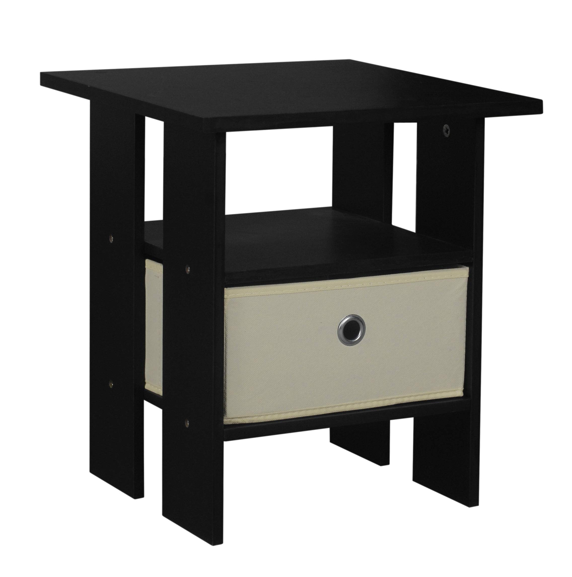 URBNLIVING 3 Tier Black Wooden Modern Side End Table With Colourful Drawer (White)