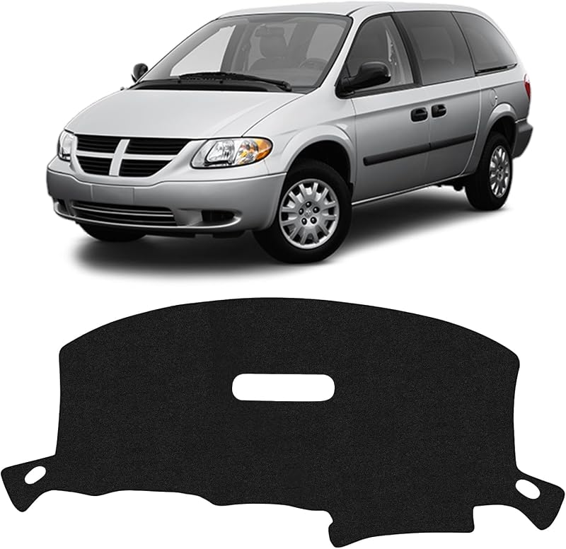 KUST Black Dash Cover for Dodge Caravan/Grand Caravan/Chrysler Town Country 2001-2007 (Without Raised Display w/o Sensor) Polyester Dashboard Cover Non-Slip Car Accessories No Glare