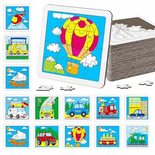 Cinrobiye 24 Pcs Transportation Coloring Puzzle Craft Kit for Kids,