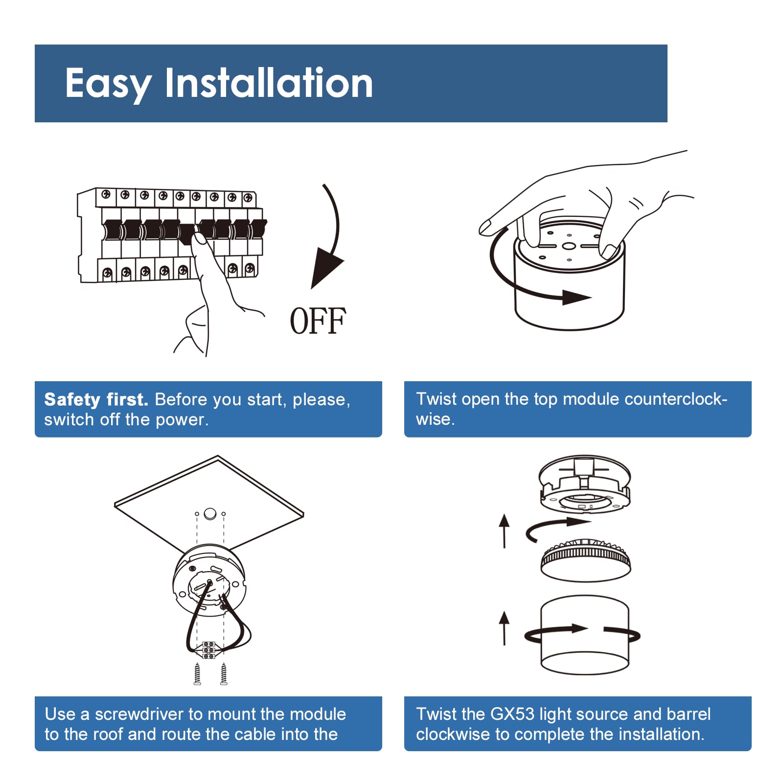 GeyouLux 4x Faretti LED Soffitto - Ø84x50mm - 6W 680LM Faretto LED Interno - 4000K LED GX53 230V Incluso - Angolo del fascio di 180° - Alluminio Lampada da Soffitto (Bianco)