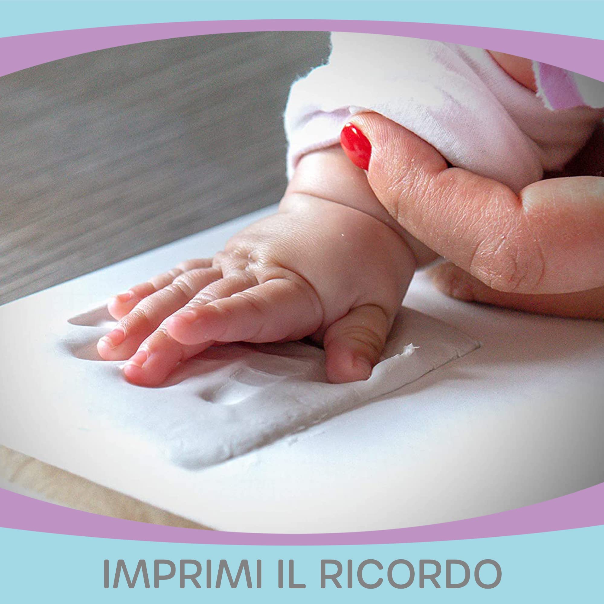 IPiccoli Cadre Empreintes Mains & Pieds Bébé 32x29 Cm – Kit Complet Naissance Avec Argile Naturelle, Souvenir Émouvant
