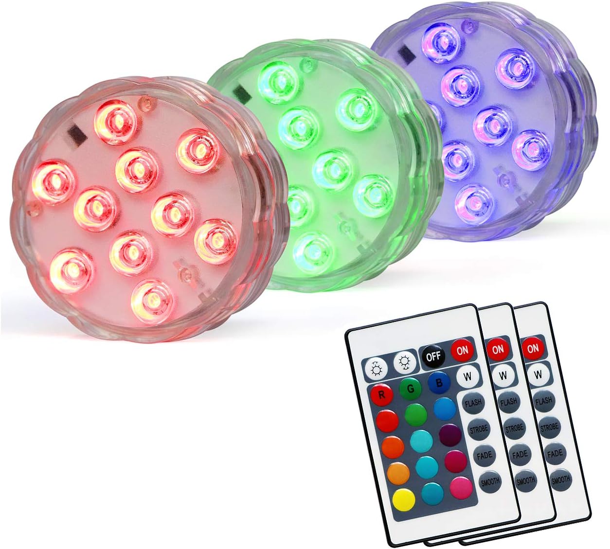 RGB Submersible LED Pool Lights, 16 Colors 4 Modes Battery Powered Color Changing Underwater LED Lights with Remote (3 Packs)