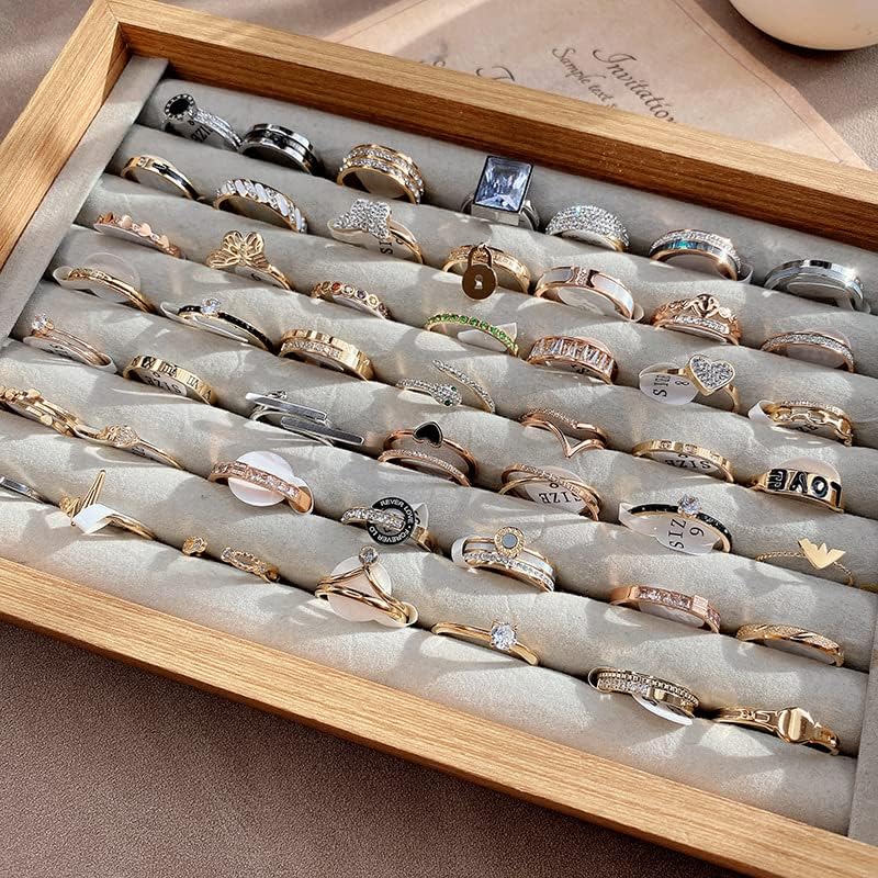 Miniatura 7 de Elsjoy Paquete de 2 bandejas organizadoras de anillos 9 x 6 pulgadas caja organizadora de anillos bandeja de almacenamiento de anillos bandeja de