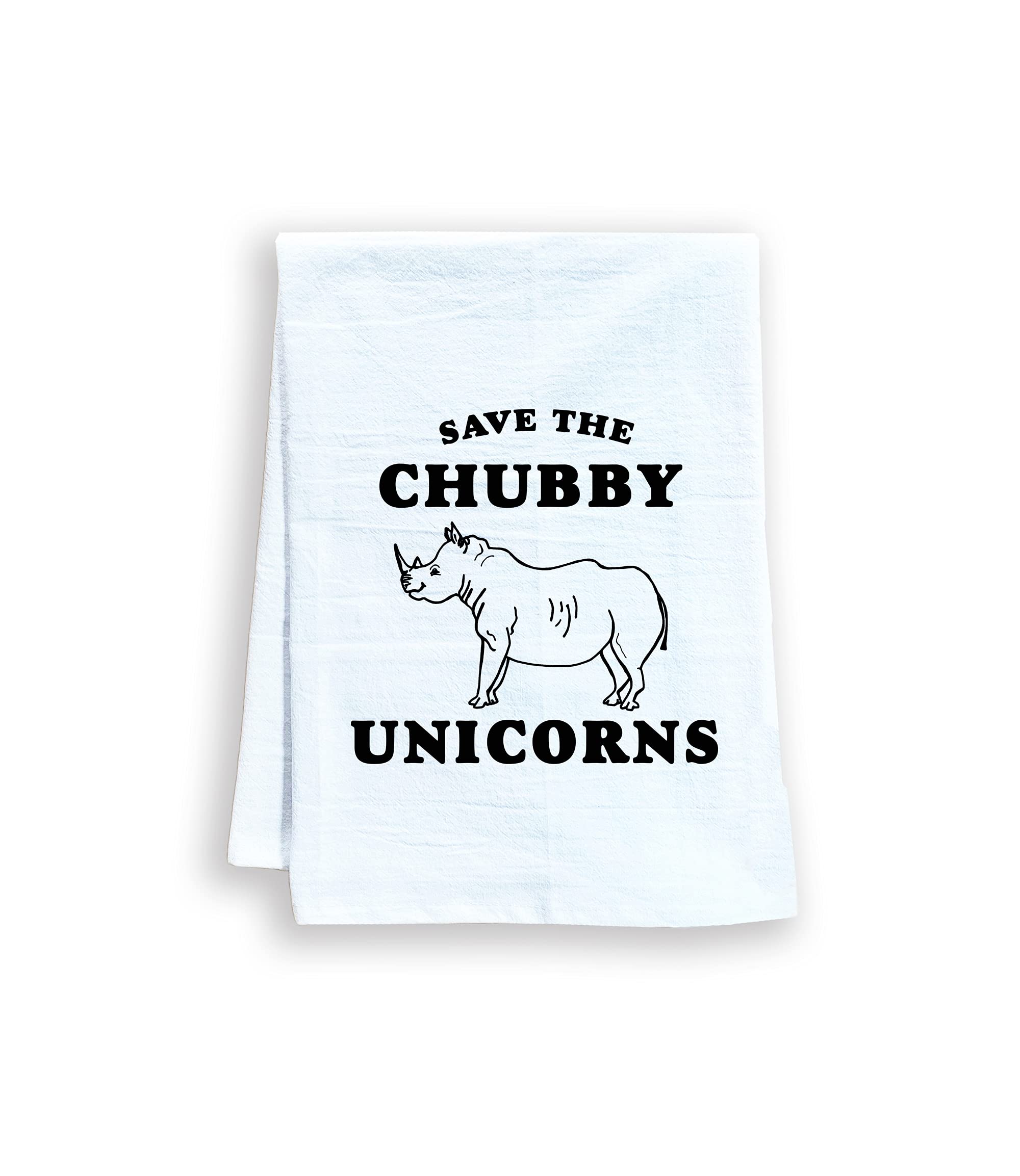 Moonlight MakersFunny Dish Towel, Save The Chubby Unicorns, Flour Sack Kitchen Towel, Sweet Housewarming Gift, Farmhouse Kitchen Decor, White (White)