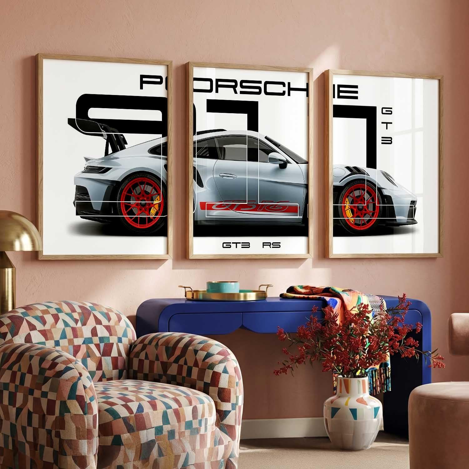 Porsche Car Posters - Set of 3 Framed Wall Art -3 Porsche Car Posters - Set of 3 Framed Wall Art -3