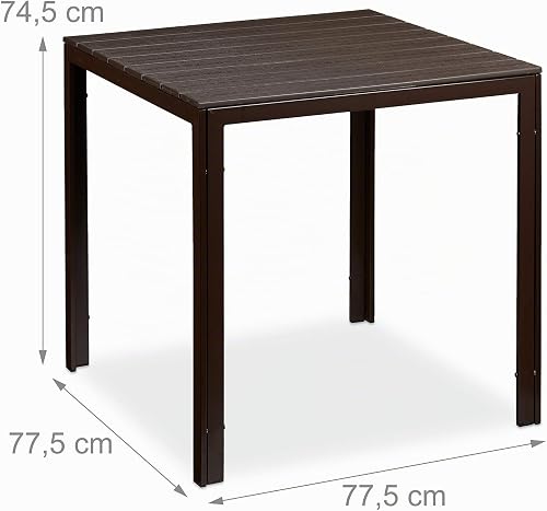 Relaxdays Tavolino da Giardino, Quadrato, Aspetto Legno, Balcone, Terrazza, Esterni, HLP: 74,5x77,5x77,5 cm, Marrone - 4