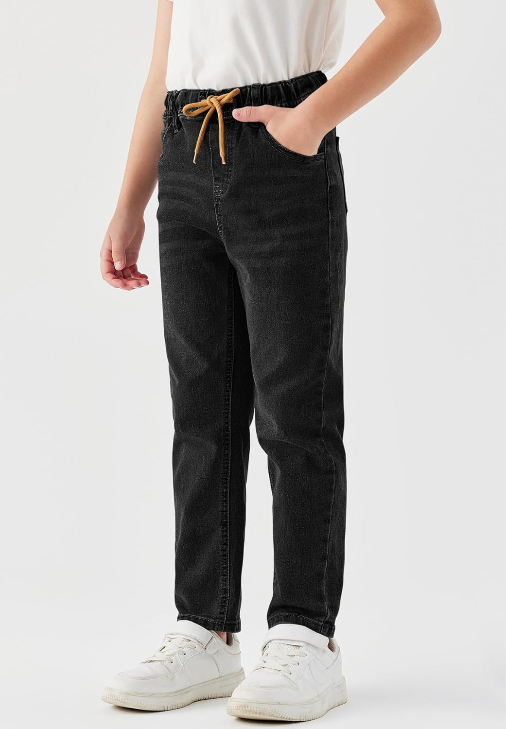 Haloumoning Boys Jeans Kids Elastic Waist Straight Leg Denim Pants with Drawstring 4-14 Years - Image 2