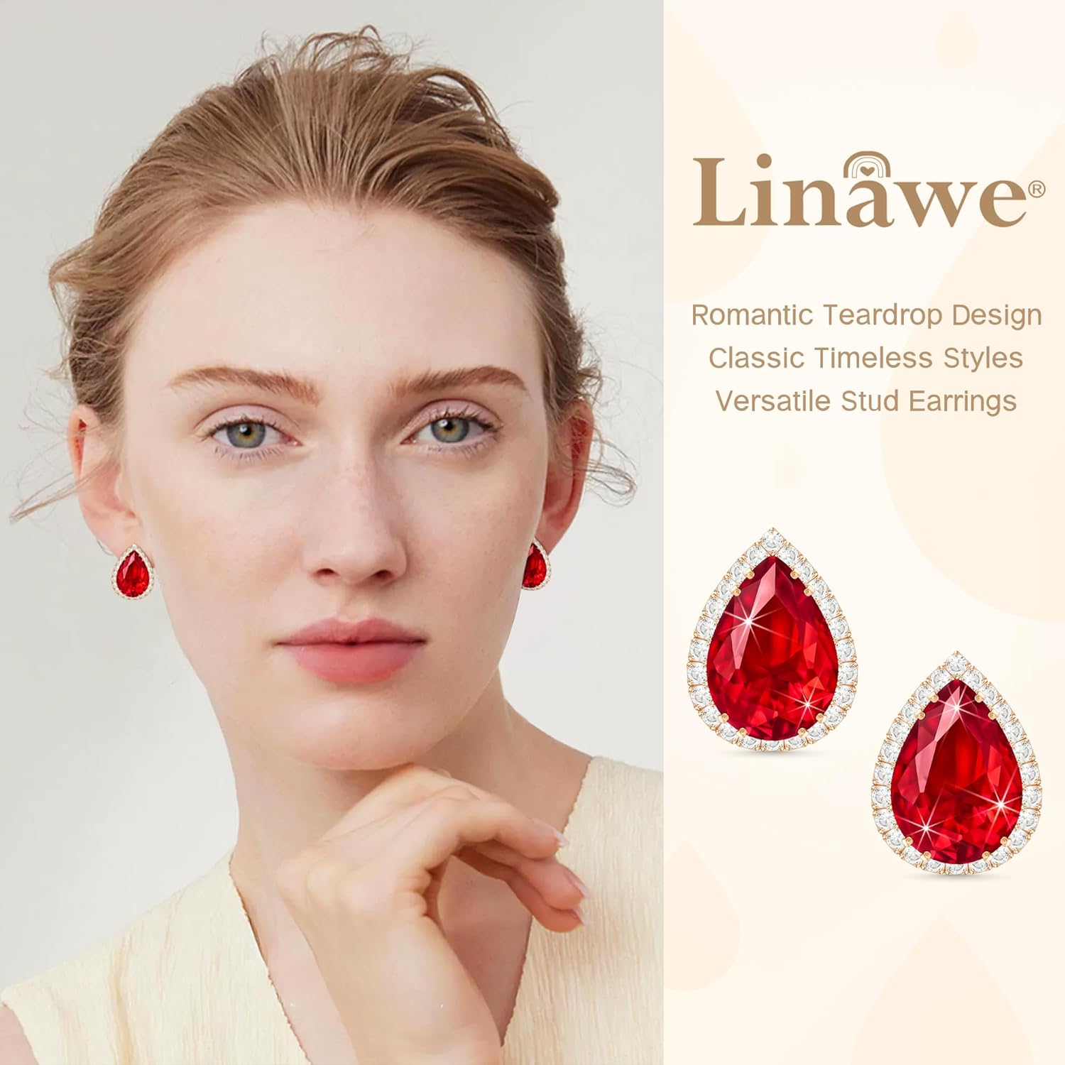 Linawe Women Stud Earrings, Teardrop Diamond Moissanite Cubic Zirconia Earrings Studs Rhinestone Jewelry Gold/Silver/Rose Gold - Image 3