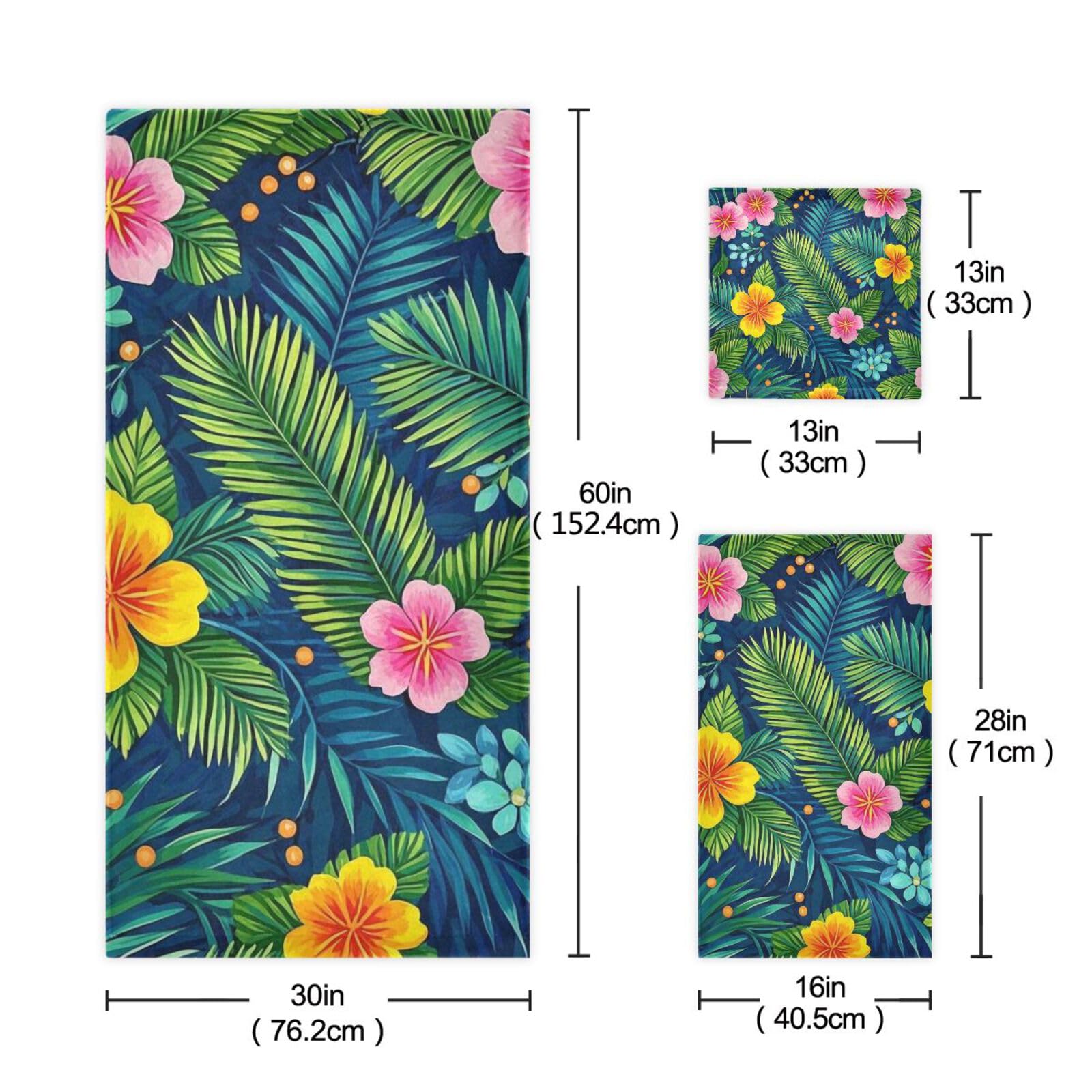 Set di 3 asciugamani decorativi colorati con foglie tropicali, 1 asciugamano da bagno, 1 asciugamano per le mani, 1 panno per la casa, cucina e famiglia