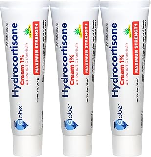 (3 Pack) Globe Hydrocortisone Maximum Strength Cream 1% w/Aloe, Anti-Itch Cream for Redness, Swelling, Itching, Rash, Bug/Mosquito Bites, Eczema, Hemorrhoids & More