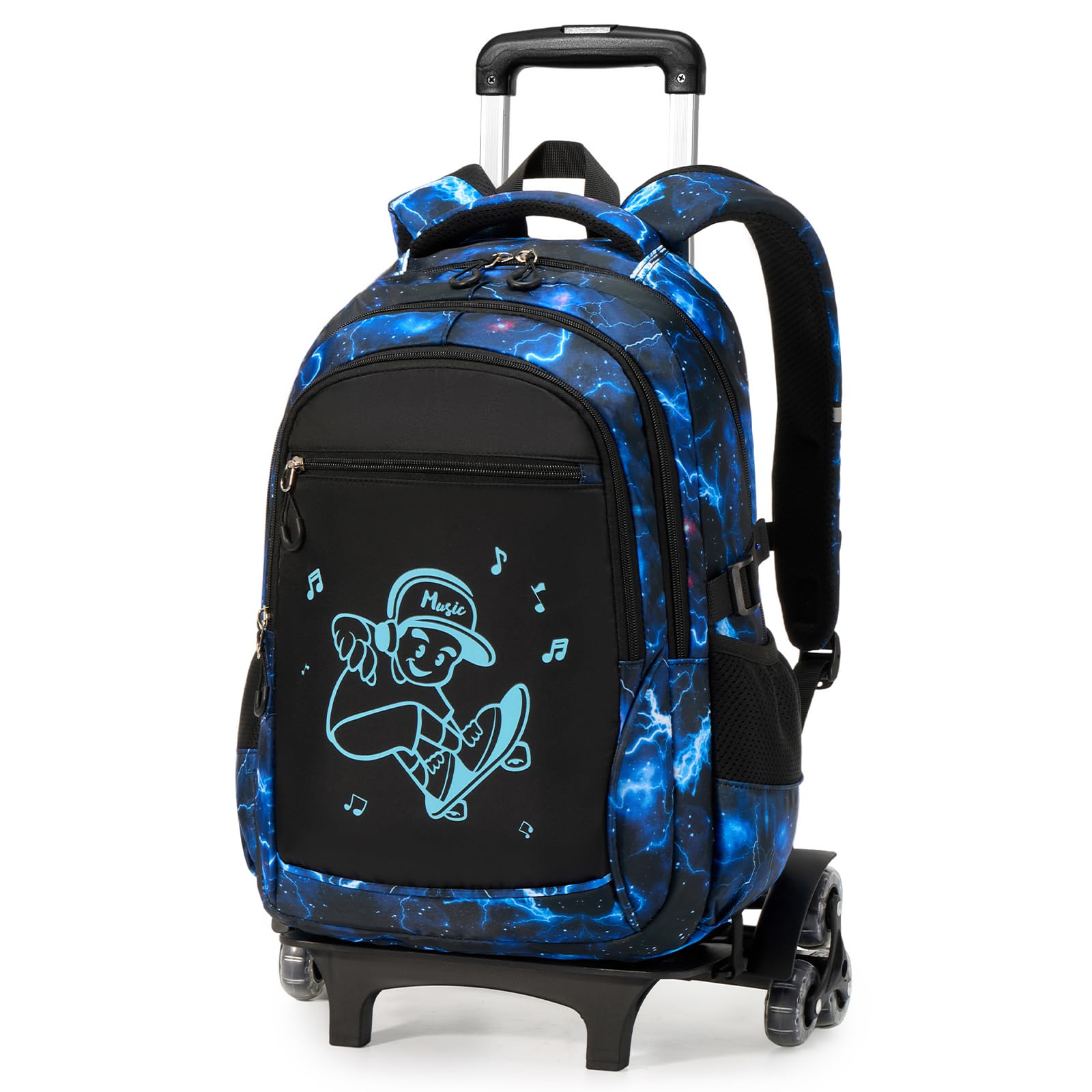 Amythe Schulrucksack Trolley Jungen, 6-Rollen für Treppen, mit Reflektoren | Schulrucksack mit Rollen für Jungen 9-16 Jahre (3.-9. Klasse), abnehmbarer Schultrolley, Schulranzen-Set für Schule Reisen