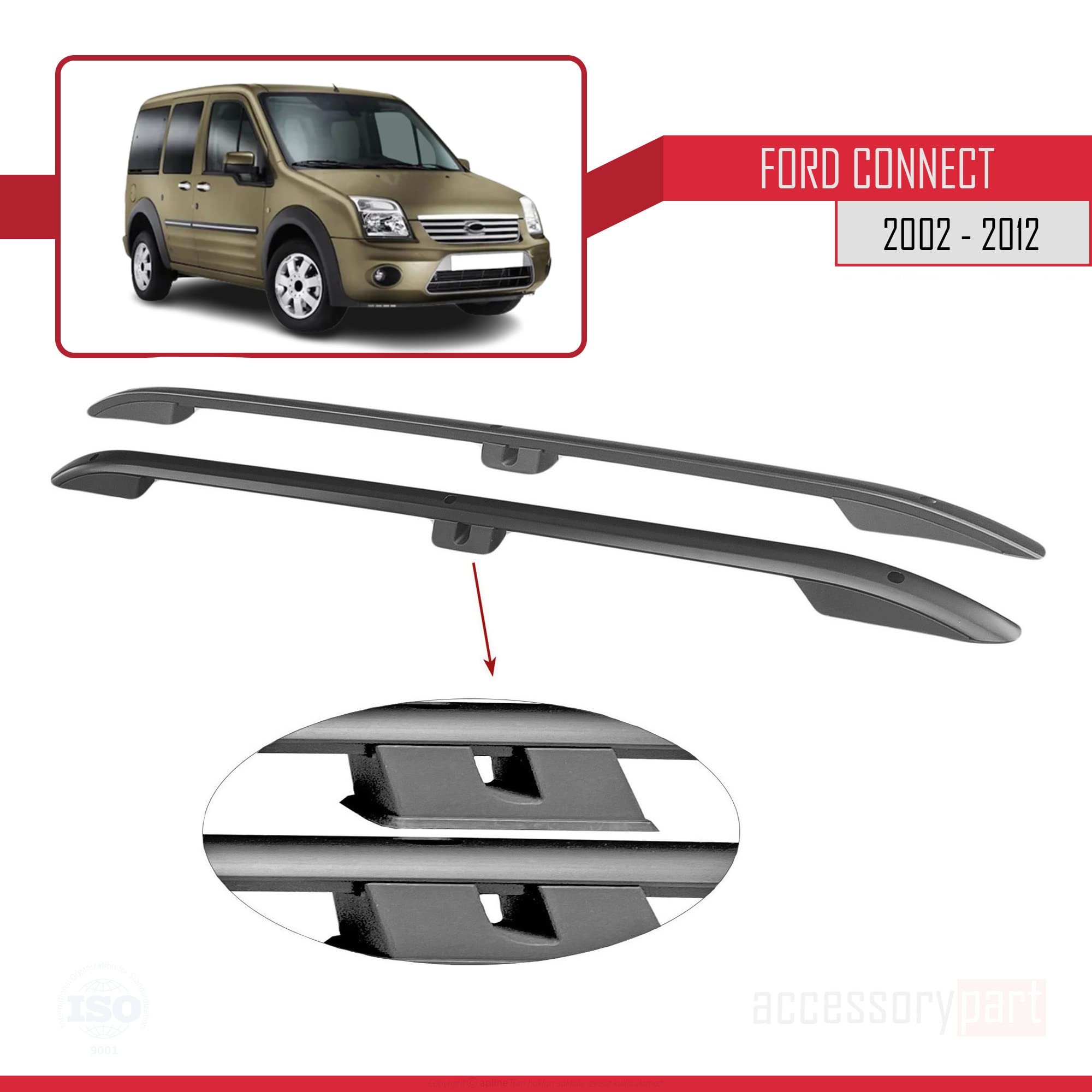 Kompatibel mit Ford Transit/Tourneo Connect 2002-2013 (Kurzer Radstand L1/H1) Dachreling Dachträger Gepäckträger Schwarz