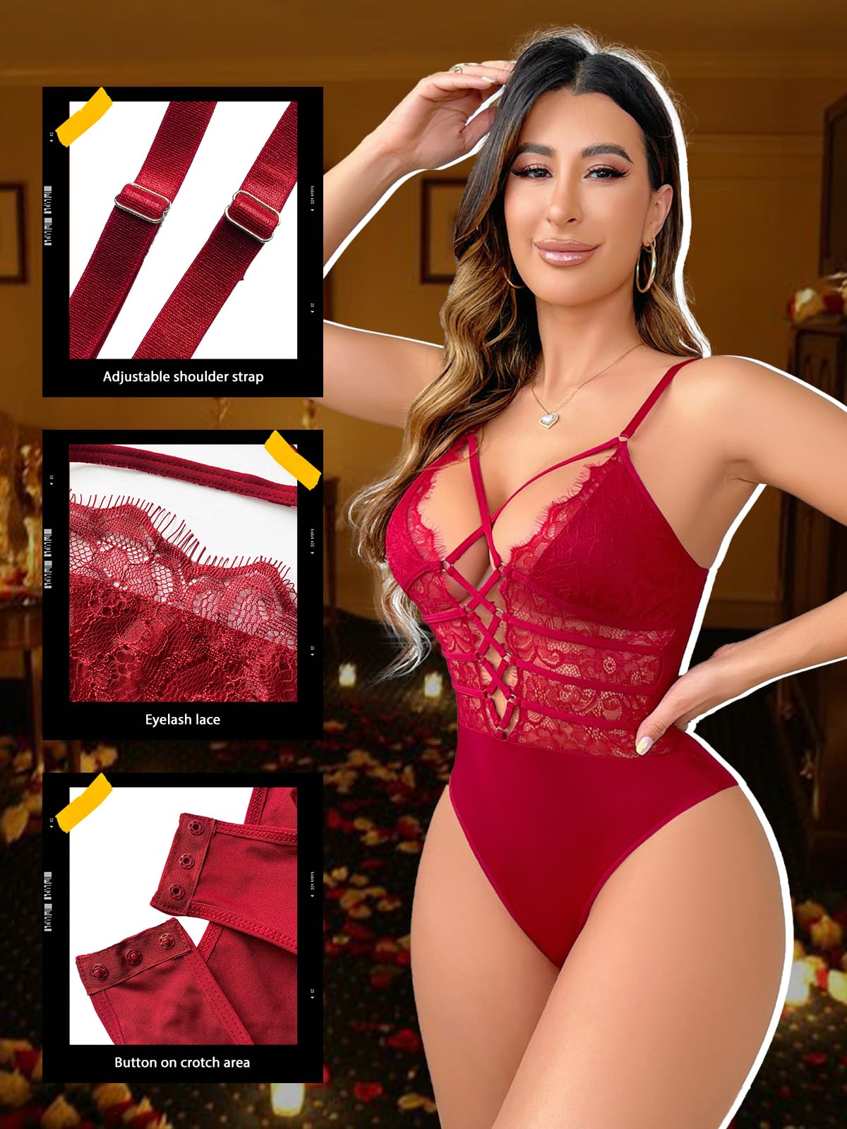 Buitifo Women Sexy Bodysuit One Piece Babydoll Lingerie Lace Teddy Negligee