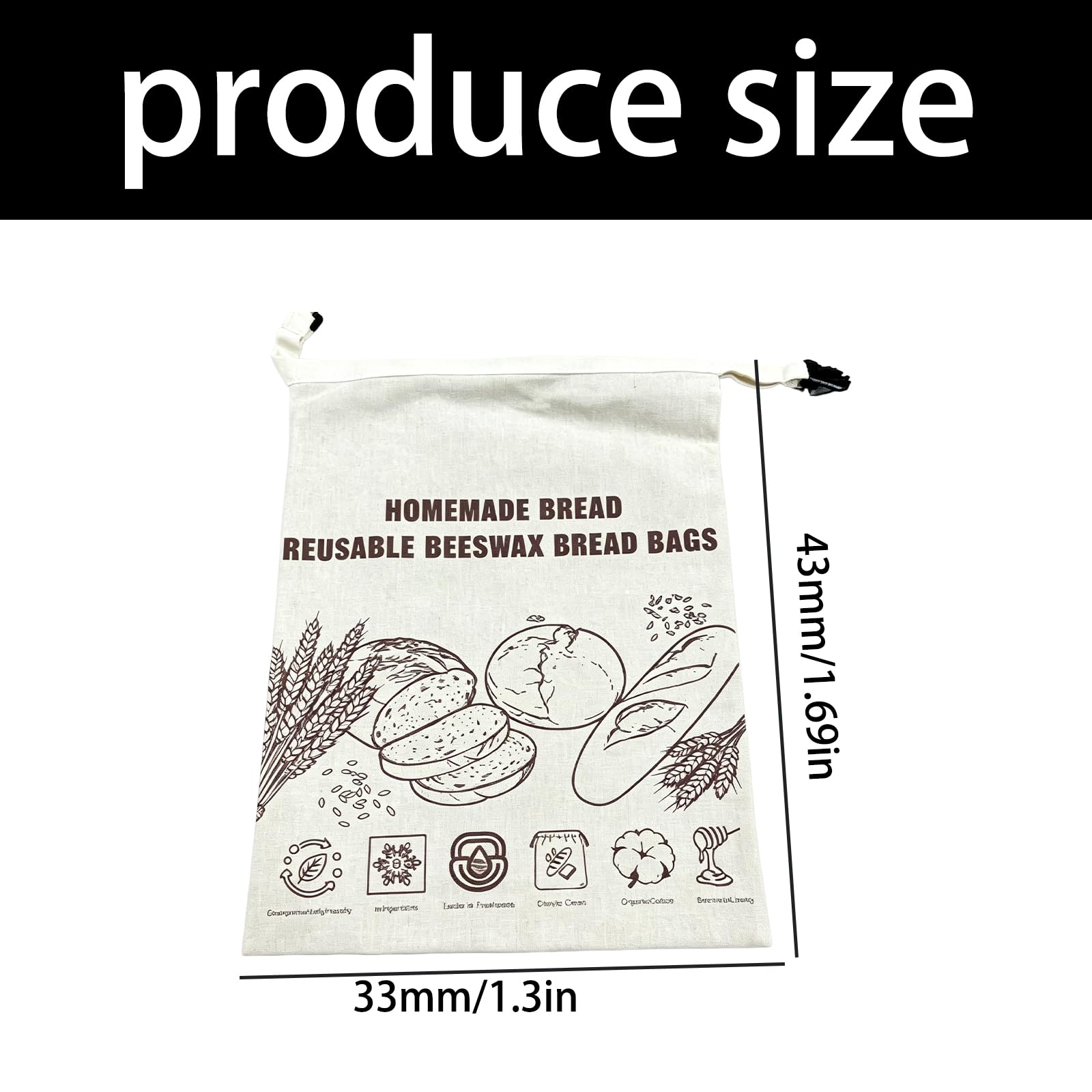 Borsa portapane riutilizzabile in tessuto cotone 33 x 43 cm Organizzatore da bancone da cucina per panettieri domestici Borsa portapane da bancone Borsa portapane in cotone Custodia per pane da