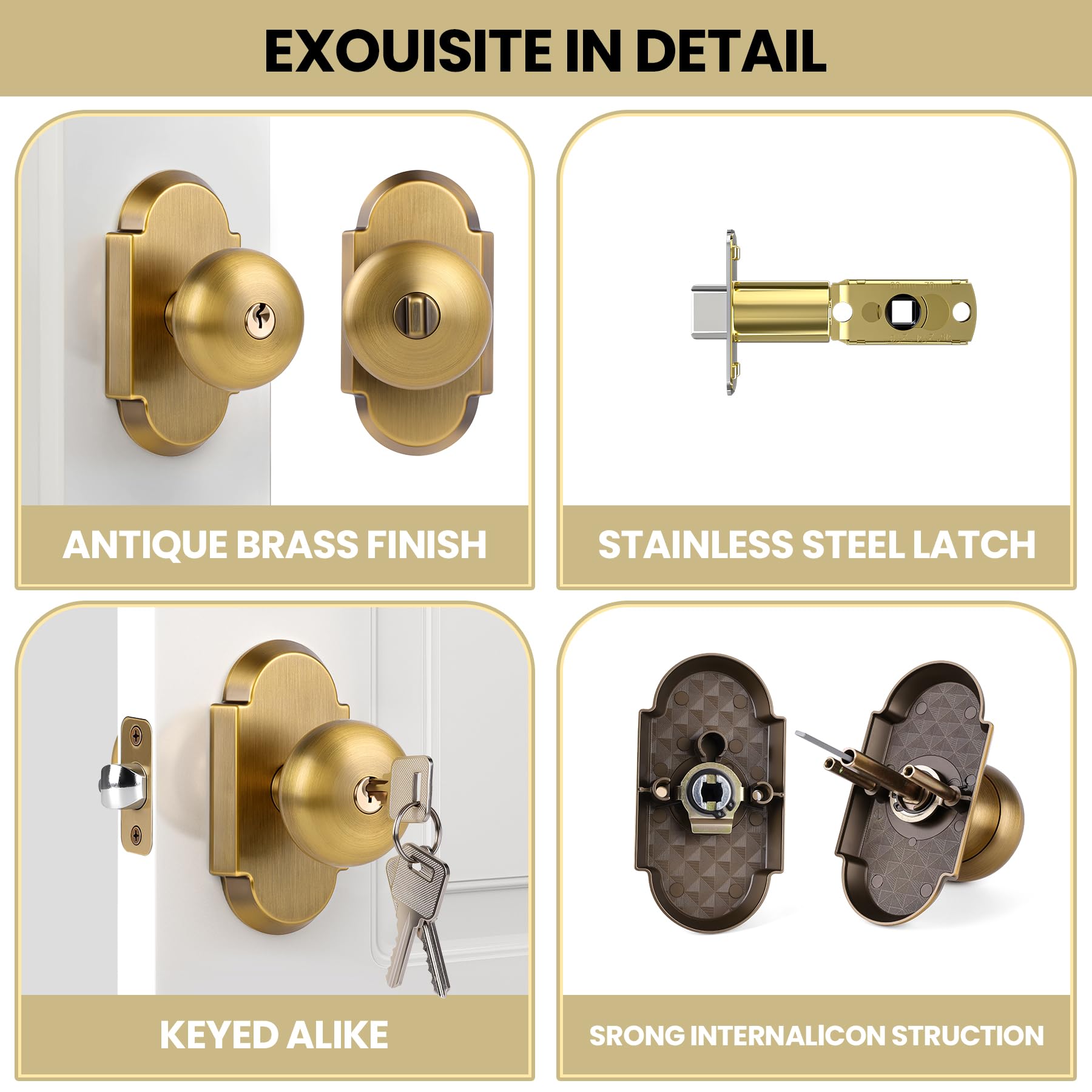 Antique Brass Entry Door Knob with Key Lock -8