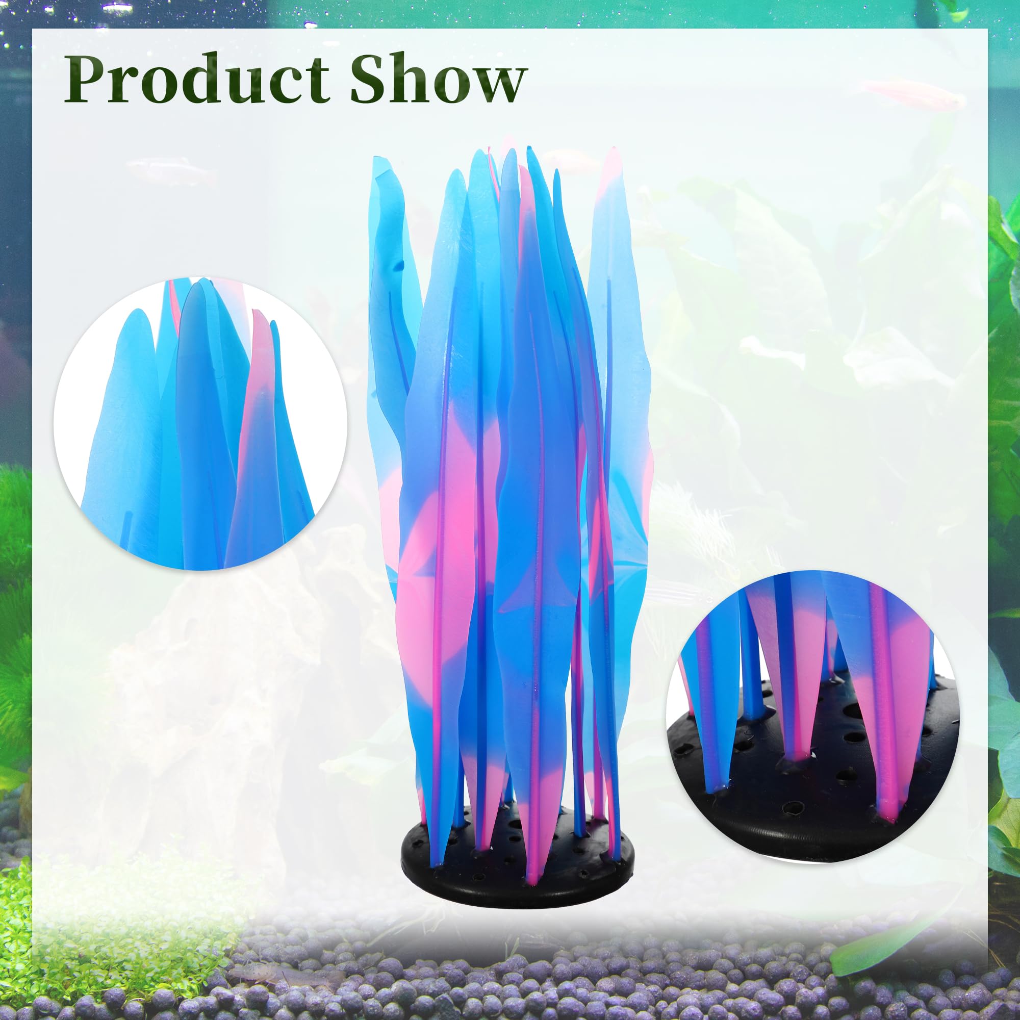CAPASTEC Aquarium Glowing Kelp Plant, Soft Silicone Glowing Fish Tank Decorations, Fluorescence Coral Decor for Aquarium Decor Blue 2pcs - Image 2