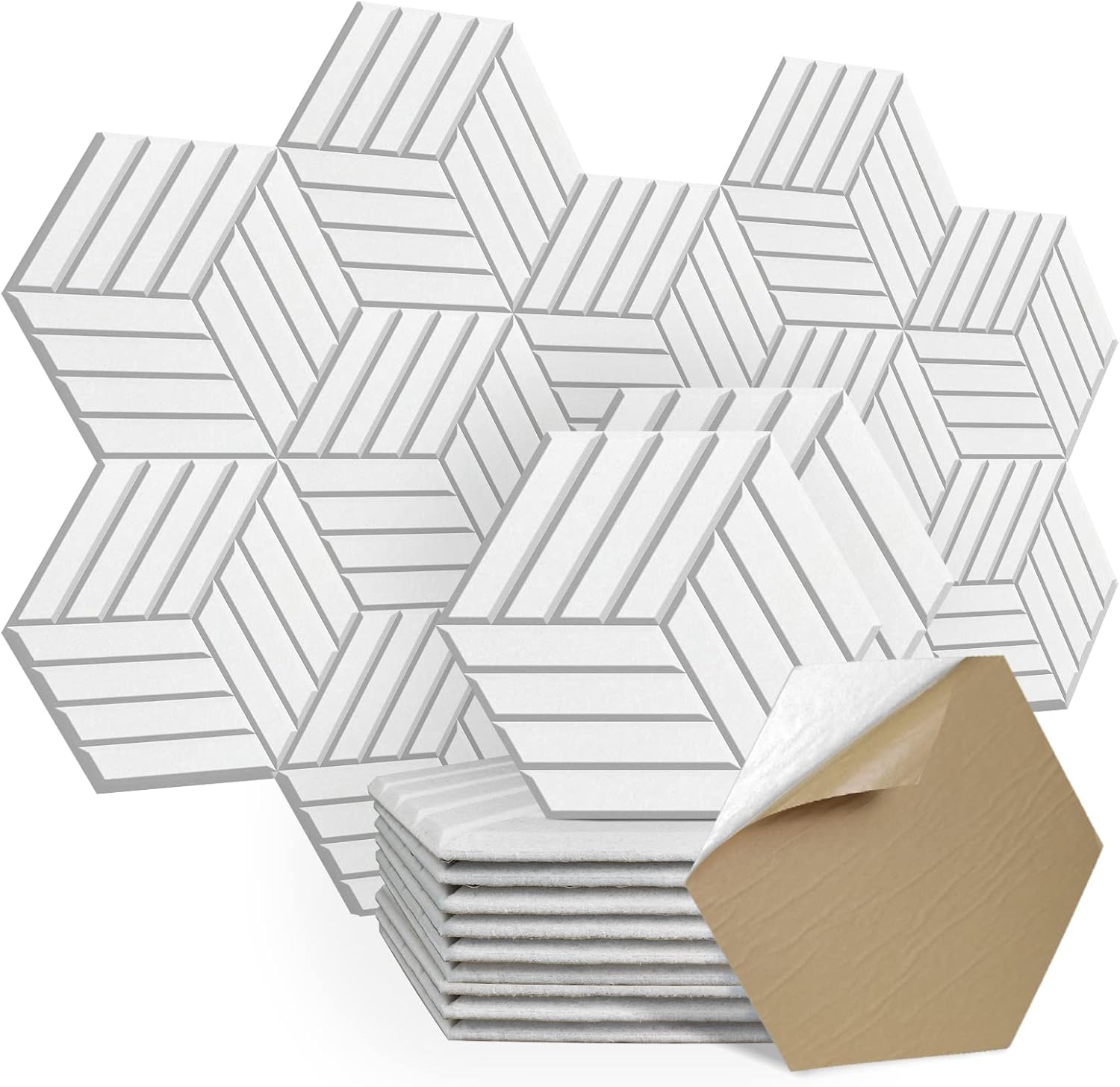 Paquete de 12 paneles acústicos autoadhesivos, 14″ X 12″ X 0.4″ acolchado de alta densidad a prueba de sonido, aislamiento hexagonal a prueba de