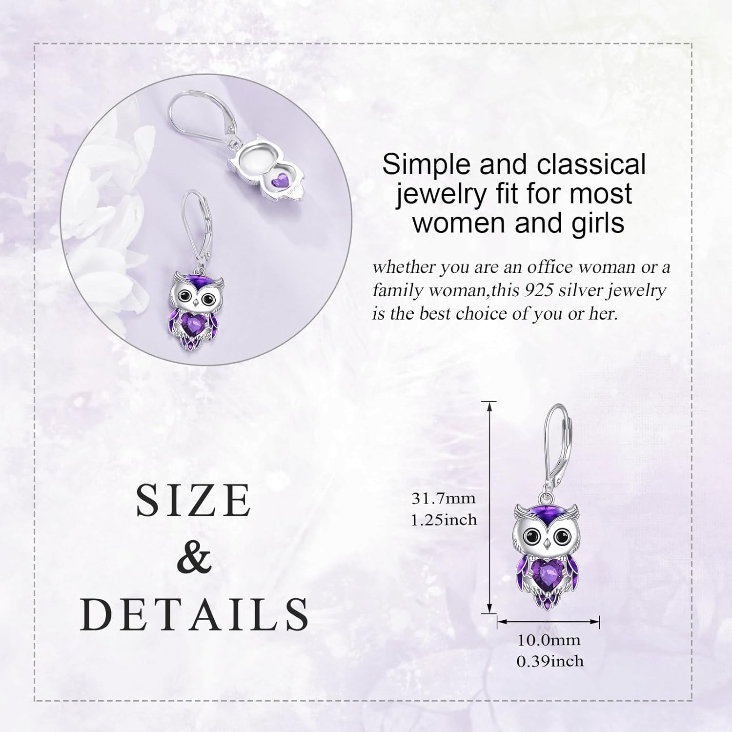 Owl Earrings for Women Sterling Silver Owl Jewelry Birthstone Owl Dangle Earrings Christmas Gifts - Image 5