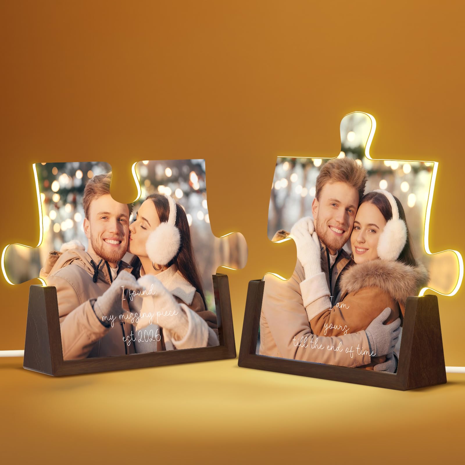 LUCKOR Valentines Day Personalised Puzzle Photo Frame for Her- Customised Acrylic Plaque Night Lights, Anniversary Birthday Gift for Him, Valentines Gifts for Girlfriend Boyfriend Couples Husband Wife