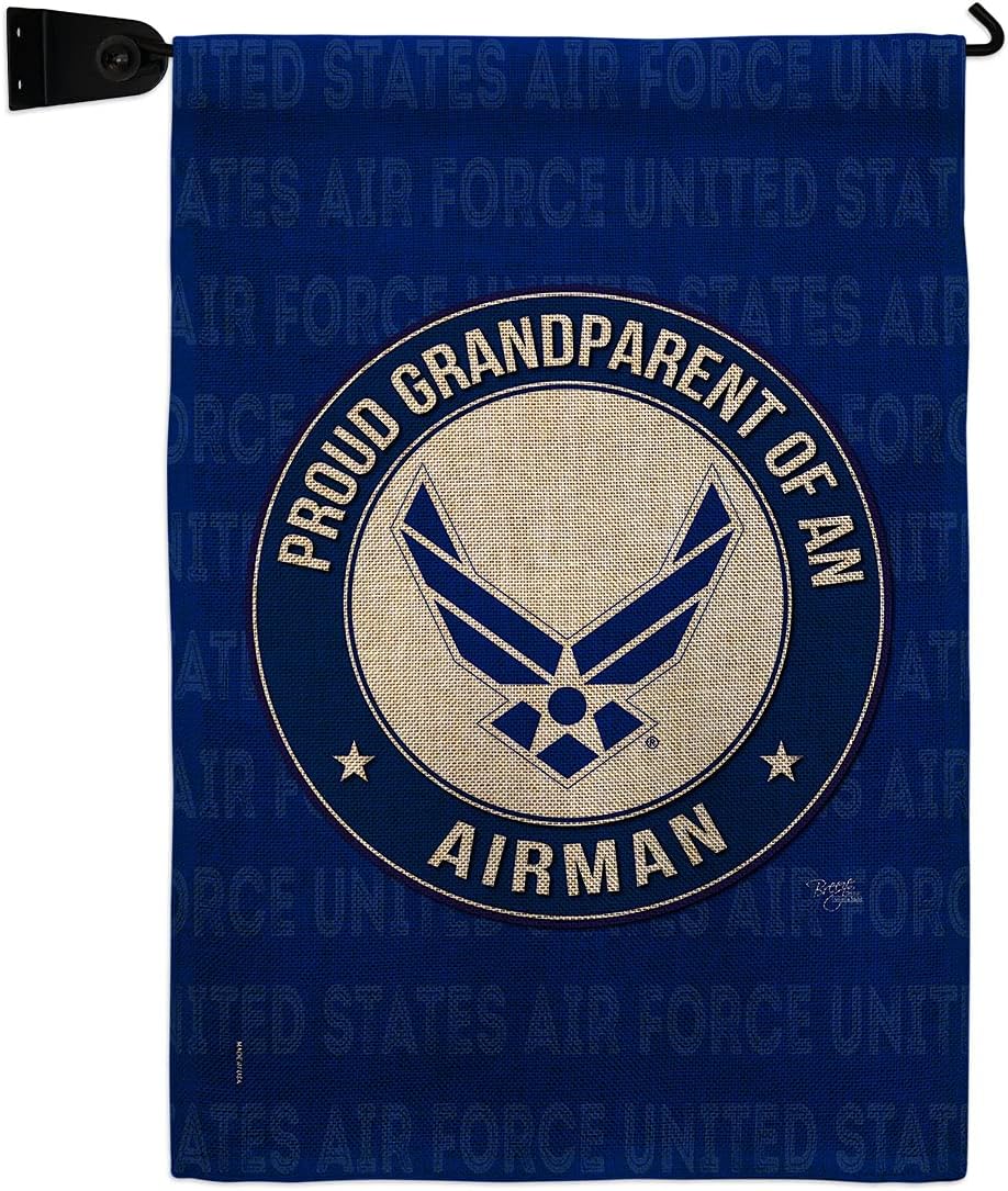 Proud Grandparent Airman Garden Flag Set with Stand Armed Forces Air Force USAF United State American Military Veteran Retire Official Small Gift Yard House Banner Double-Sided Made In USA 13 X 18.5