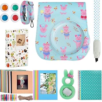 Katia Instant Camera Accessories Bundle Compatible for Fujifilm Instax Mini 9 / Mini 8+ / Mini 8 Instant Film Camera. Includes Camera Case, Album, Frame, Stickers, Strap,etc - Pig