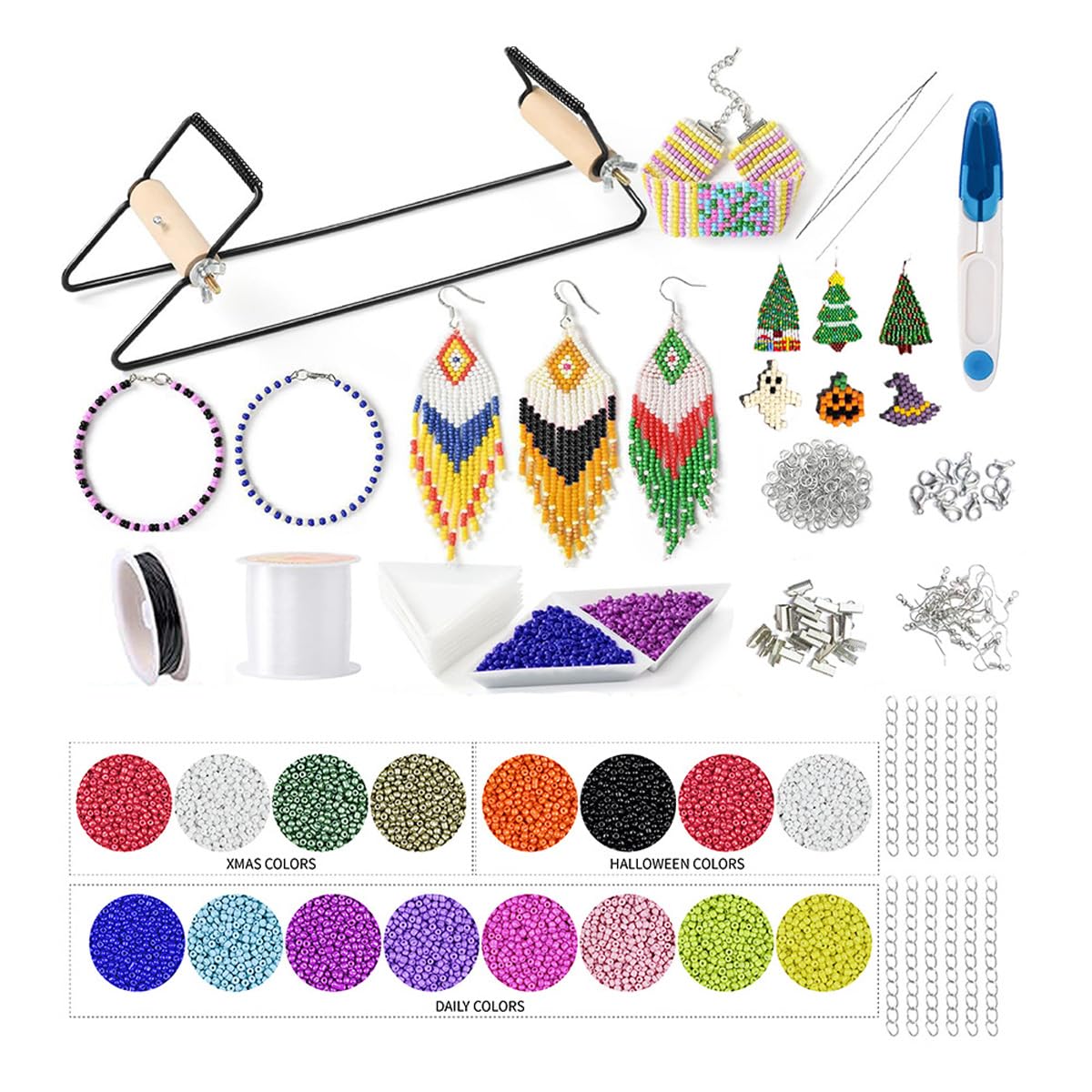Alide Metal Bead Loom Kit Complete Beading Set with Loom Thread Needles 15g Glass Beads and Accessories for Making Bracelets Necklaces Belts