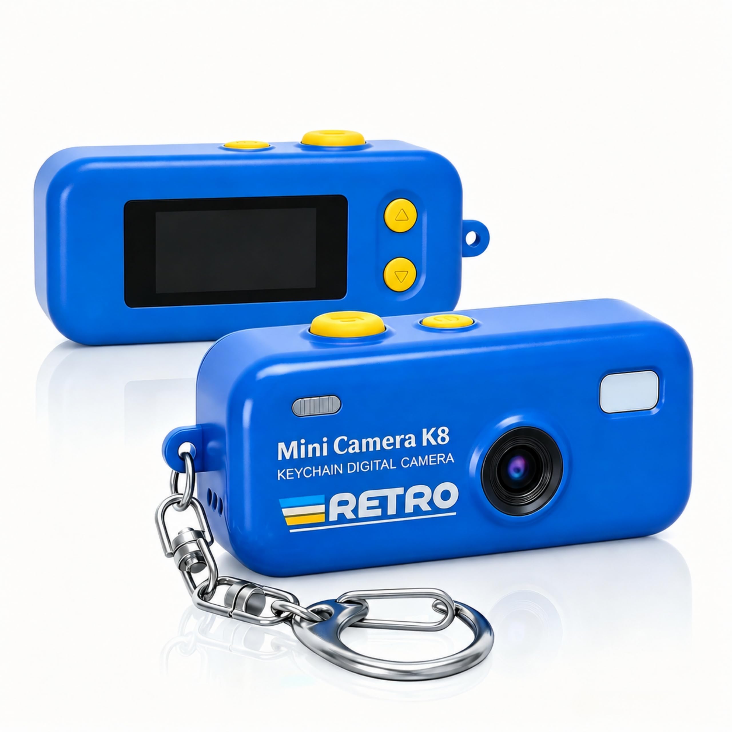 LeuKoles Keychain Digital Camera, 1080P Mini Camera with 8GB Card, Photo and Video Recording, 12 Filters and 16X Zoom, 2MP Digital Camera for Beginners, Teenagers and Adults (Blue)
