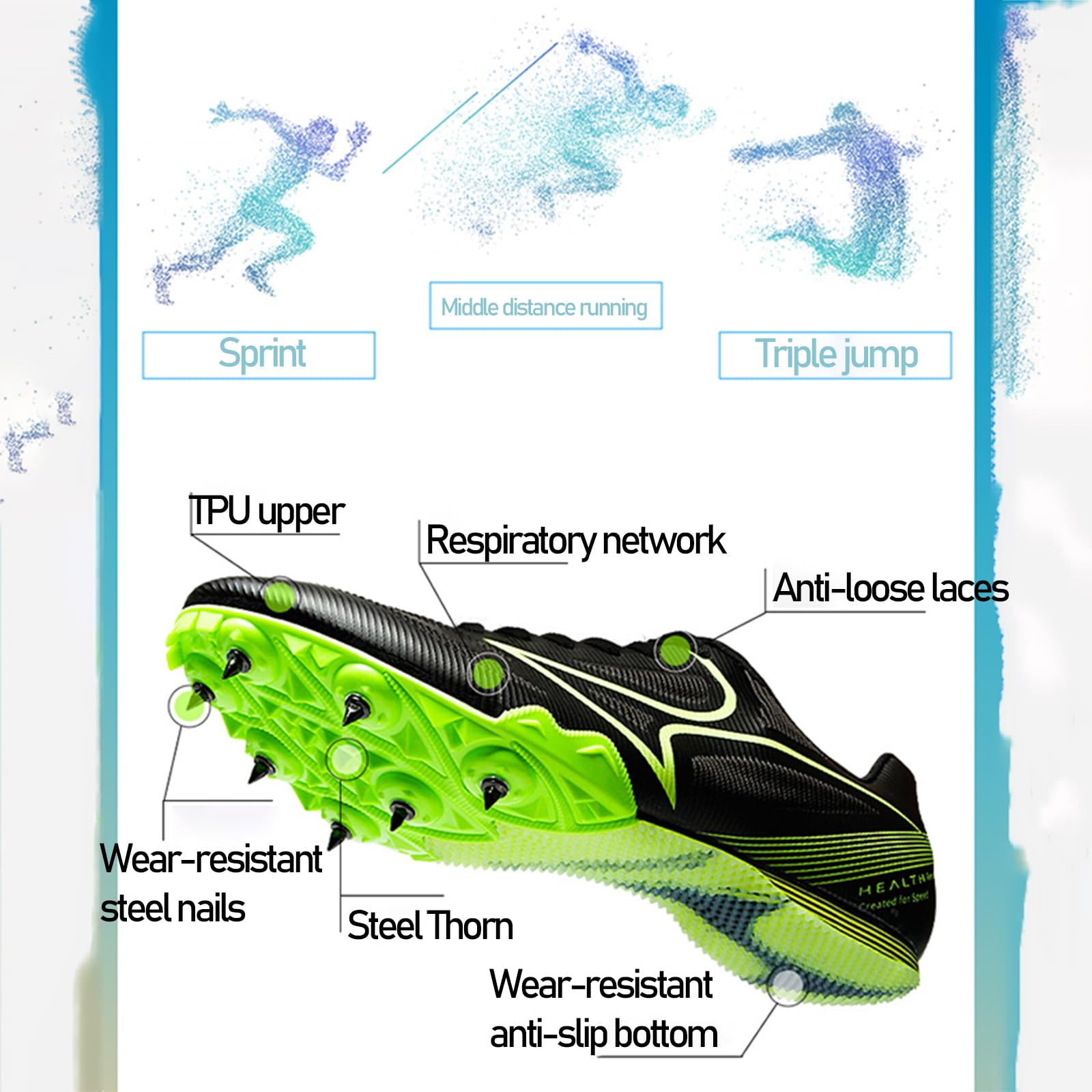 Scarpe Chiodate Atletica Leggera,Chiodate da Scarpe da Pista,Junior Spikes,Antiscivolo con Punte,Unisex,Antiscivolo,con Punte E Stampa,Traspiranti Unisex Buffer Leggero per Studenti