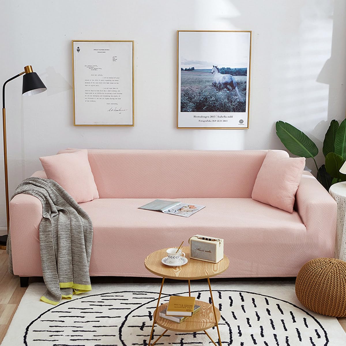 NJBTOOH Solid Colour Stretch Sofa Cover Soft and Skin-Friendly Slipcovers All-inclusive Sofa Slipcover for Living Room Couch Covers Furniture Protectors Suitable 3 Seater(190-230cm),Color:Pink