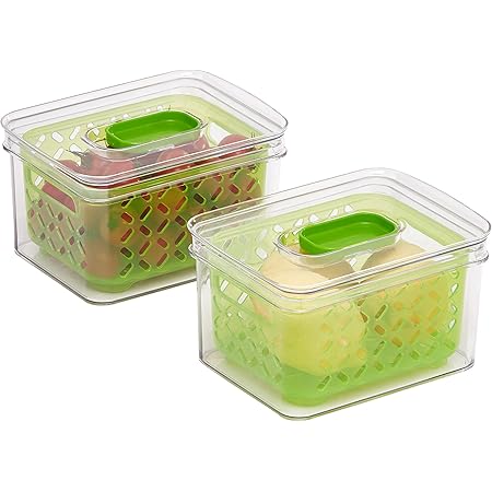 Amazon Basics Set of 2 Produce Food Saving Containers with Vented Lids, BPA Free Plastic - 2 Medium (1.9 Qt)