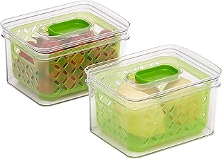 Sponsored Ad - Amazon Basics Set of 2 Produce Food Saving Containers with Vented Lids, BPA Free Plastic - 2 Medium (1.9 Qt)
